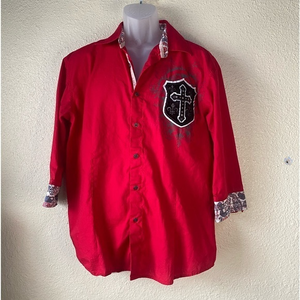 DANESI Jeans men’s button down.‎ Red and black